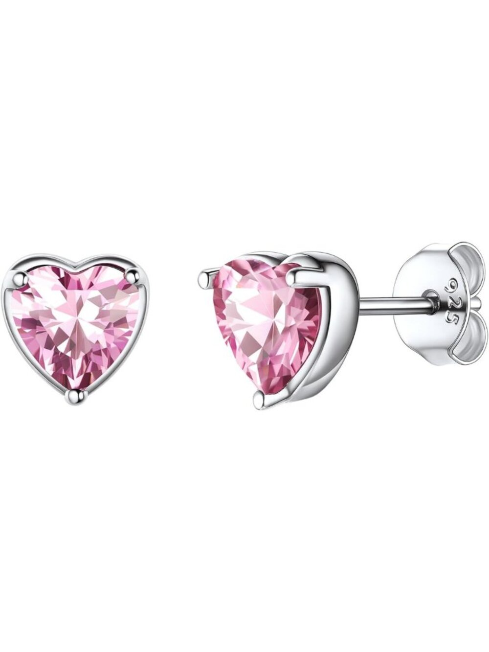 Sterling Silver Heart & Round Birthstone Stud Earrings for Women - Elegant Gift